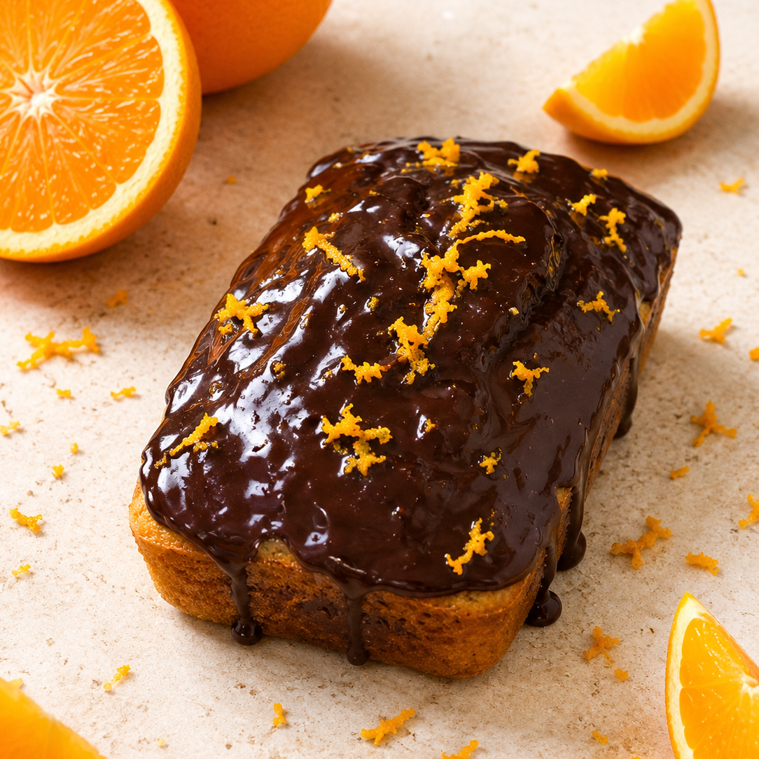 Banana bread de naranja con chocolate negro sin azúcar