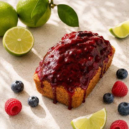 Banana bread de lima y frutos rojos
