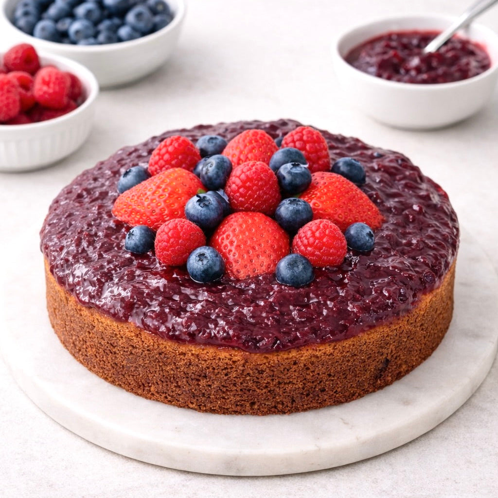 Tarta sin gluten y sin azúcar de frutos rojos